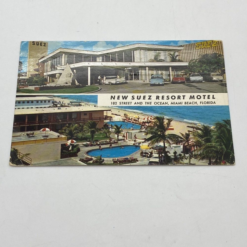 Vintage New Suez‎ Resort Motel Postcard Miami Beach Florida 1961 182 St Ocean